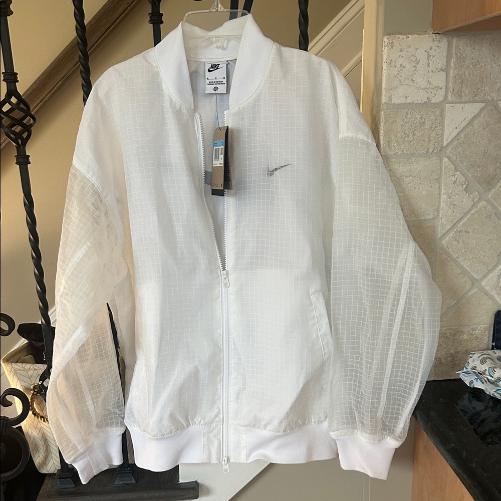 Nike White Mesh Bomber Jacket